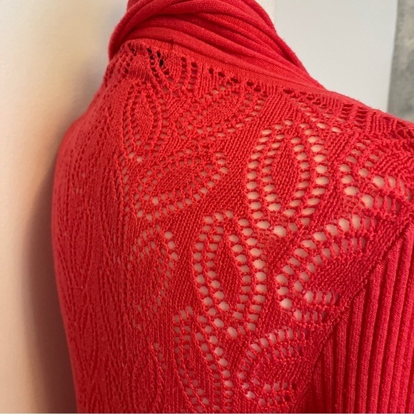 Coral Coloured Long Open Cardigan Open work Knitting - Picture 9 of 16